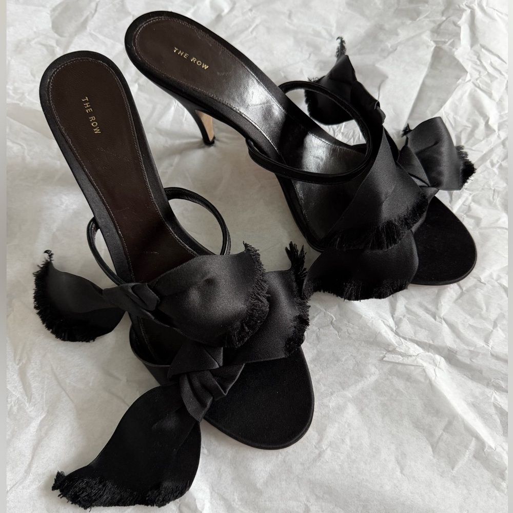 The Row Black Satin Bow Heels